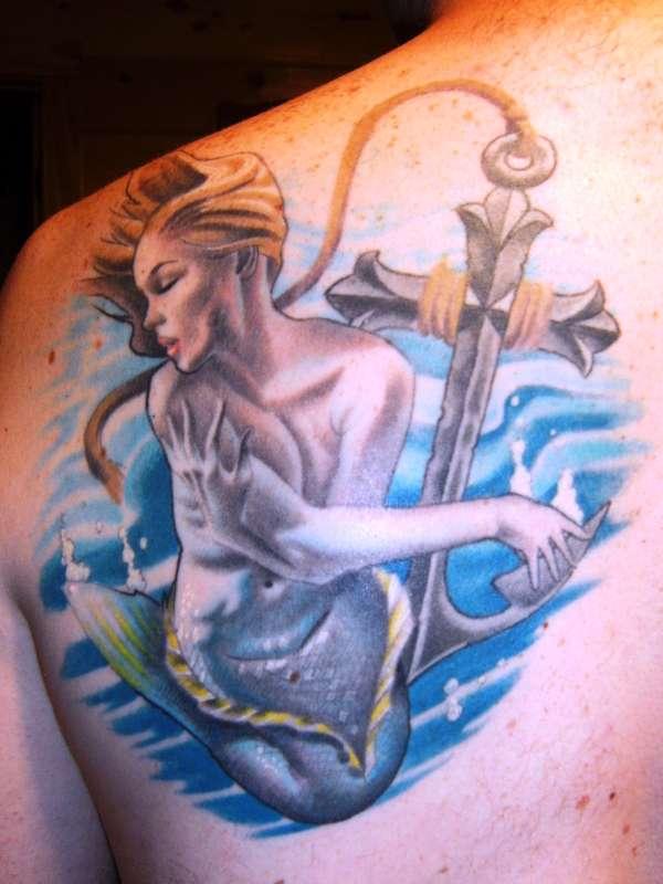 mermaid-and-anchor-cross tattoo