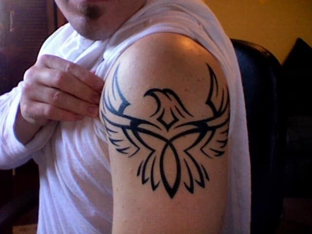 Tribal Eagle Tattoo On Shoulder And Chest