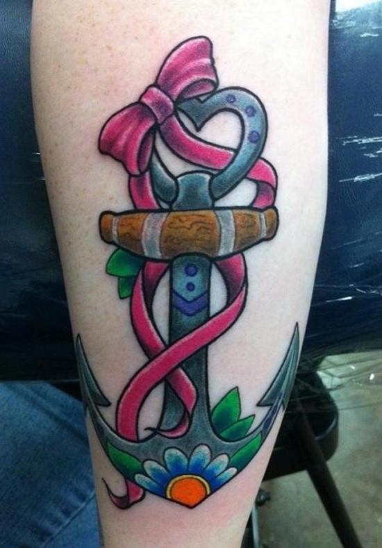 anchor pink ribbon cancer tattoo