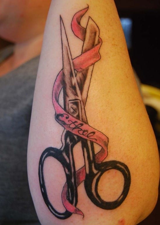scissors pink ribbon breast cancer tattoo