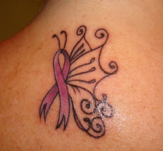 simple pink ribbon breast cancer tattoos