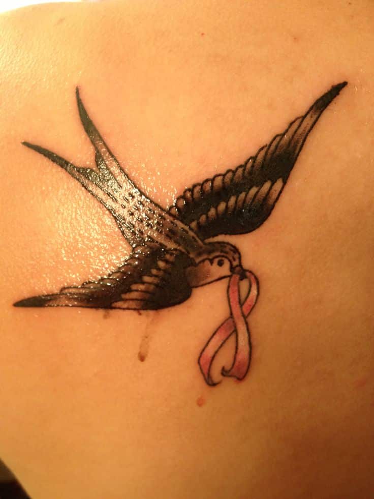 swallow pink ribbon cancer tattoos
