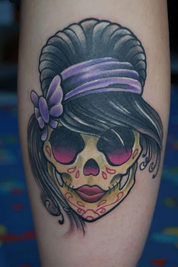 girly sugar skull black pearl tattoo halloween skull tattoo for fashion girls
