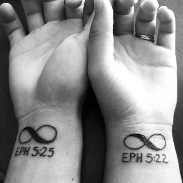 his and her infinity matching couples tattoos