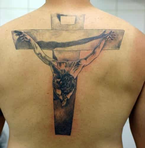christian tattoo graphic on back