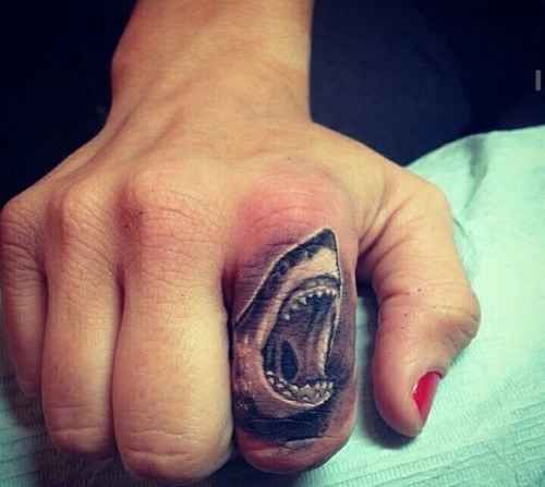 badass shark finger tattoo