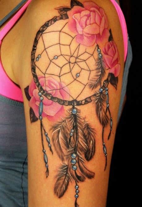 dream catcher-rose-tattoos