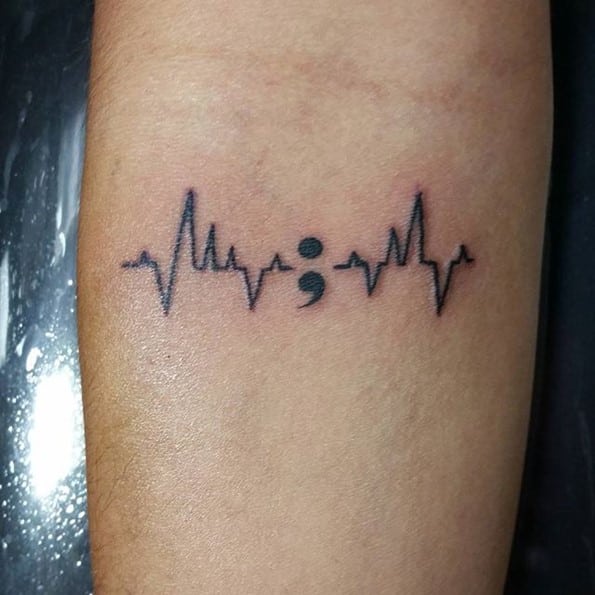 Heartbeat With Semicolon Tattoo