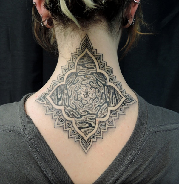 Mandala neck tattoo