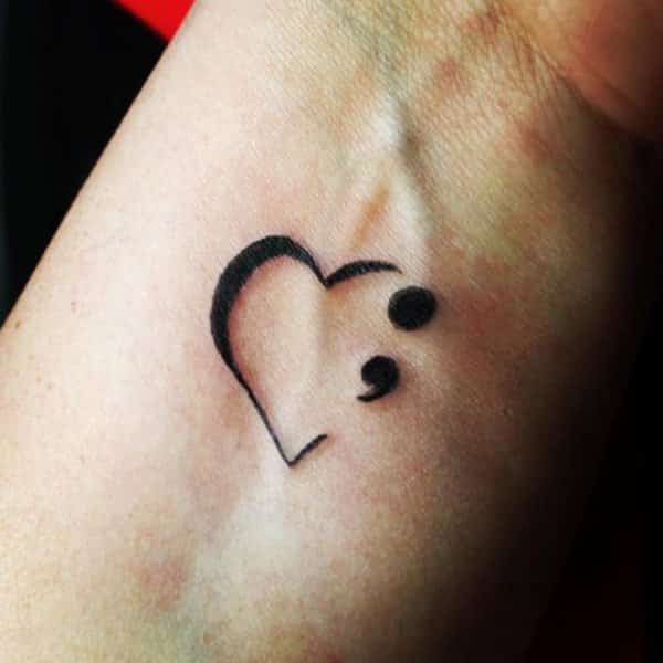 semicolon tattoo heart