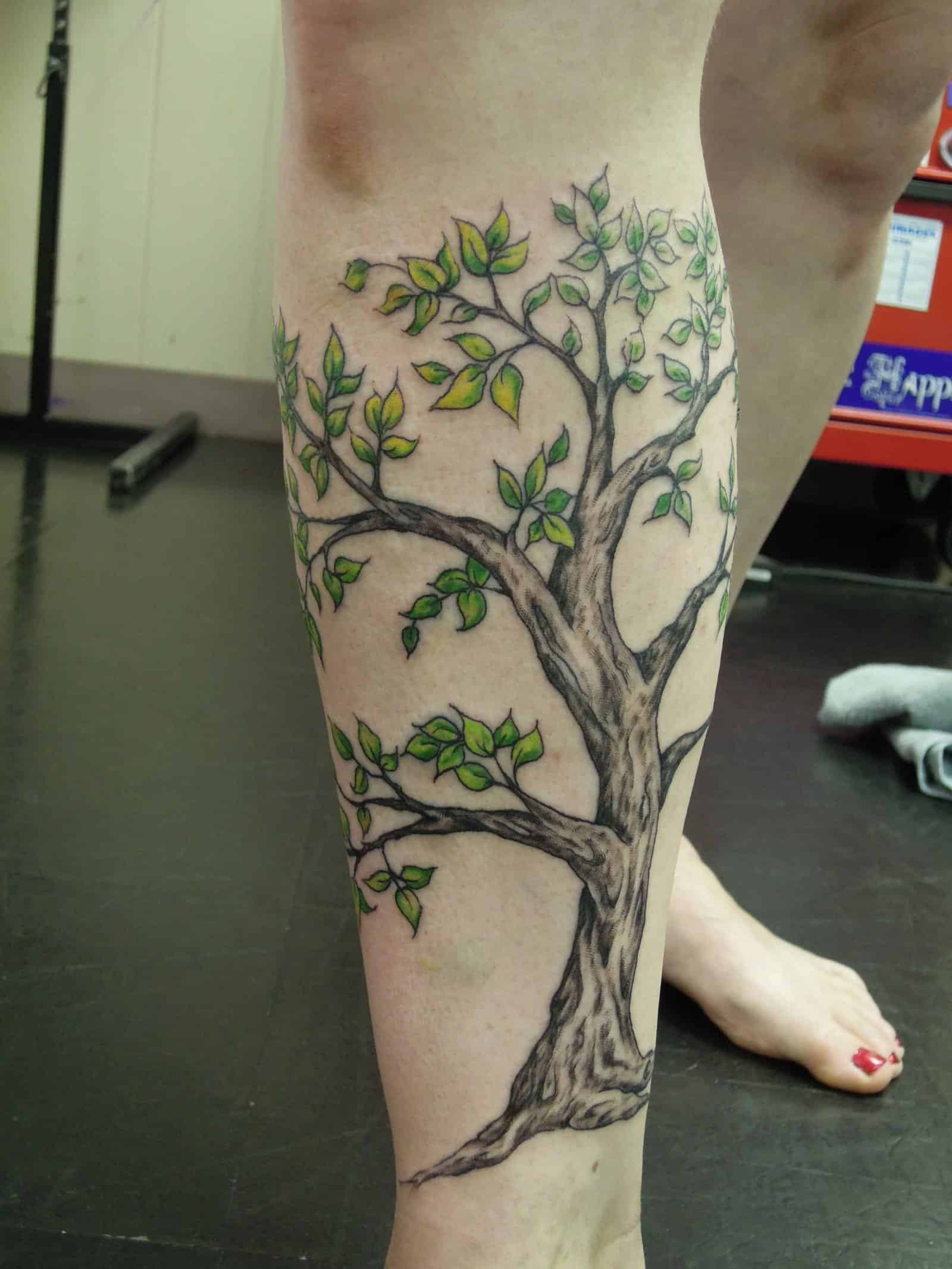 Attractive Tree Tattoo On Right Leg
