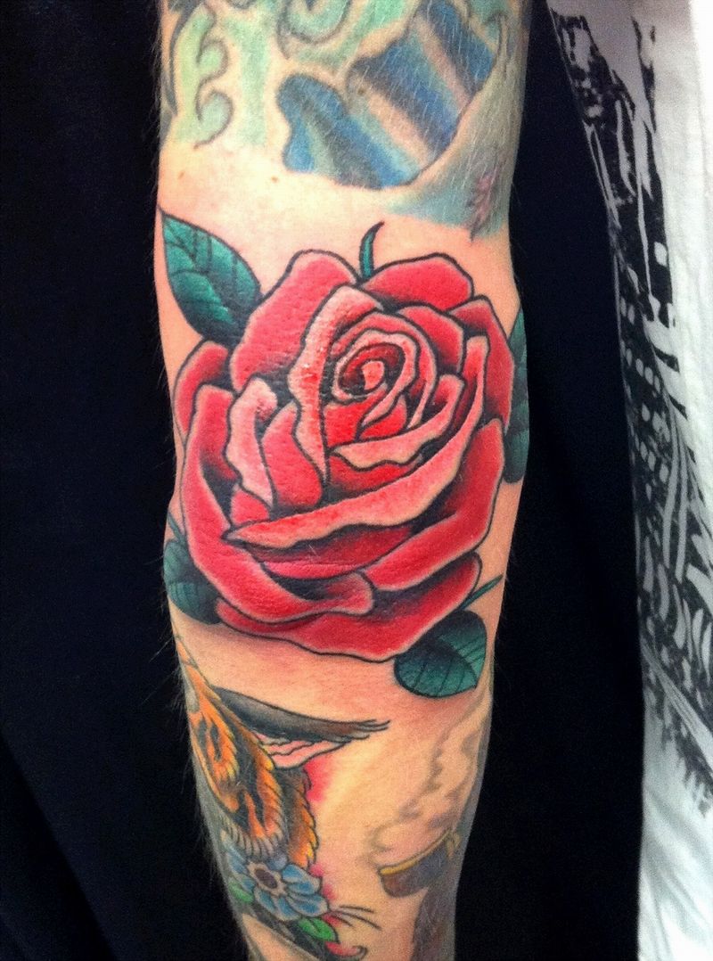 Rose Tattoo On Elbow