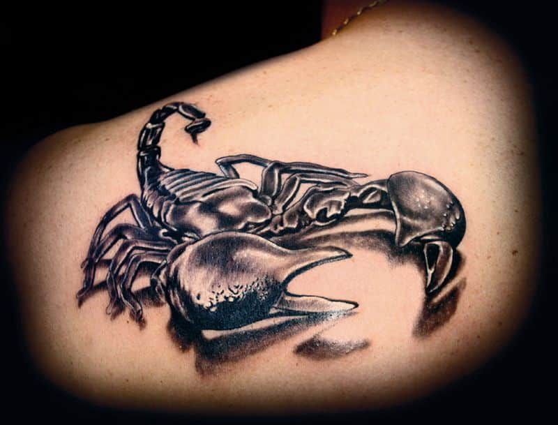 classic grey ink scorpio tattoo design