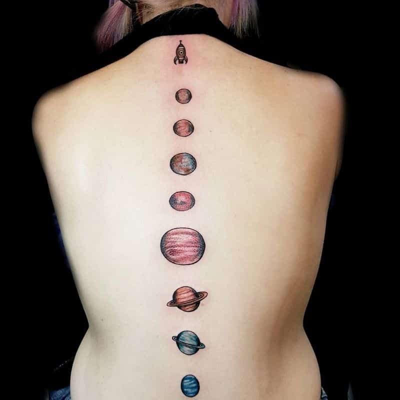 solar system spine tattoo