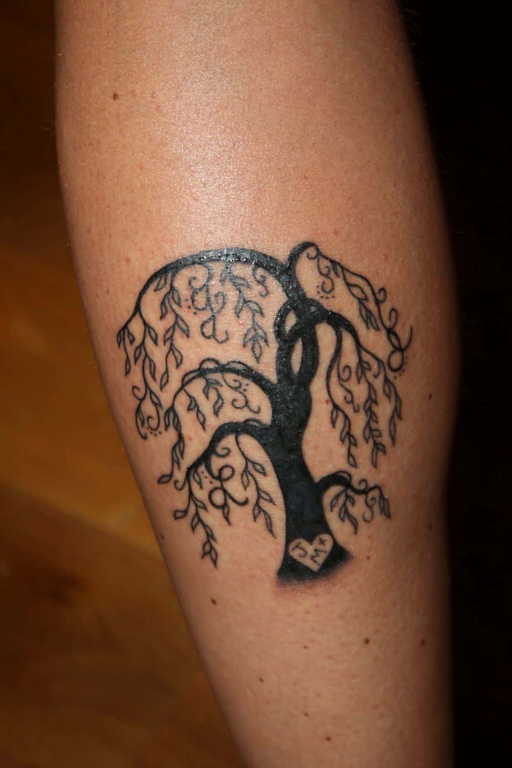 Small Willow Tattoo On Leg