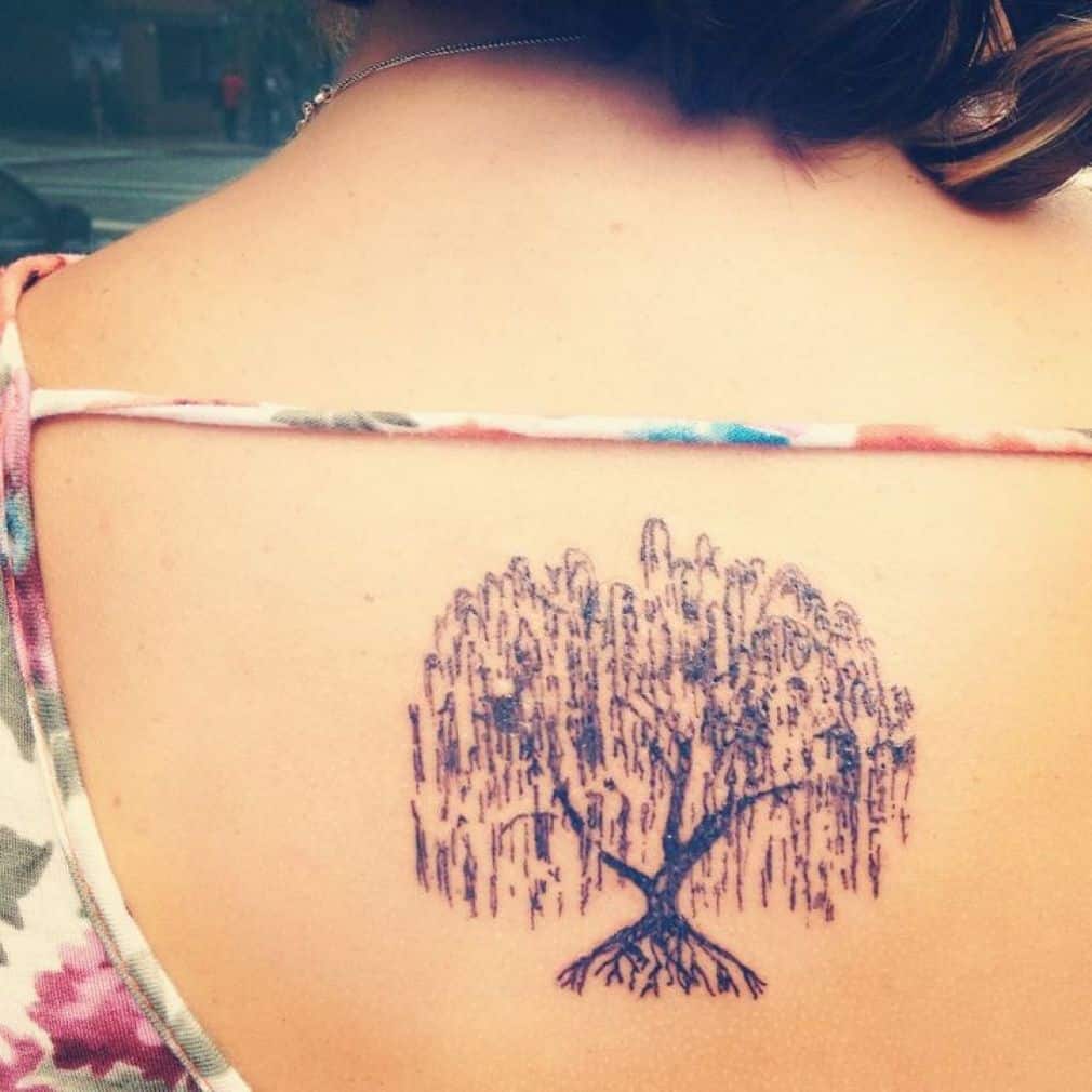 Women Willow Tree Back Tattoo 