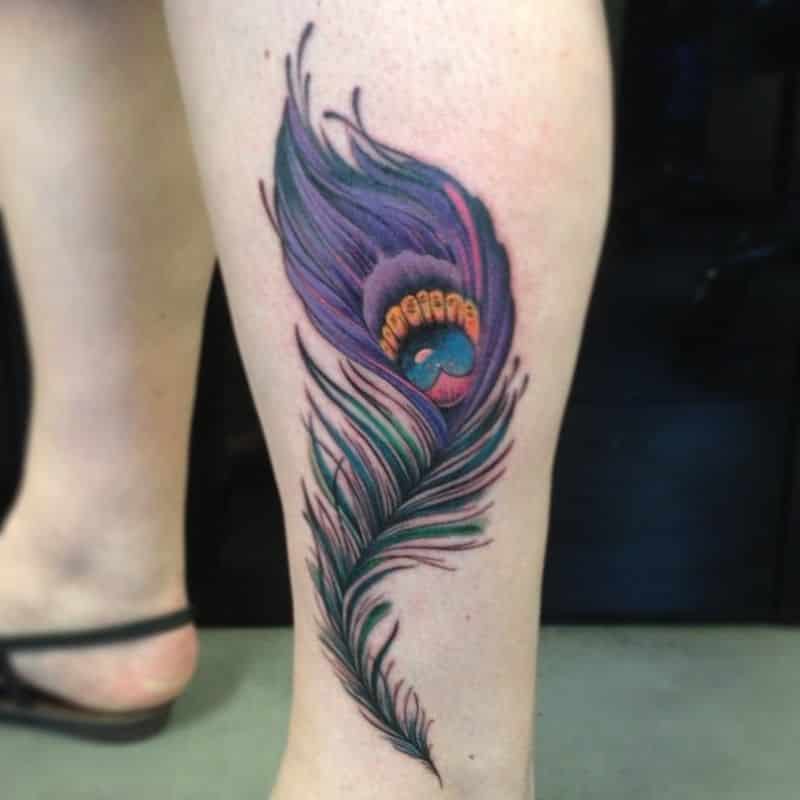 Beautiful Feather Tattoo Design On Leg