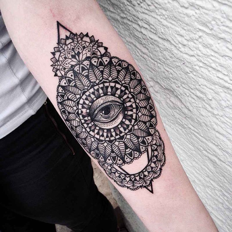 Cool Mandala Eye Tattoo On Forearm
