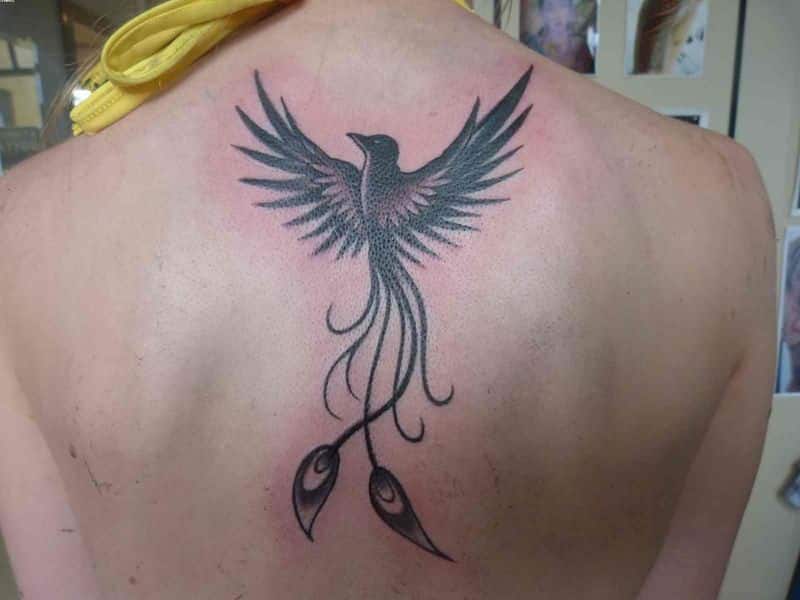 Feminine Phoenix Tattoo On Back