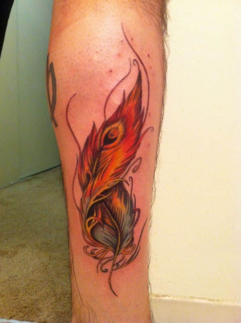 Phoenix Tattoo Feather On Leg