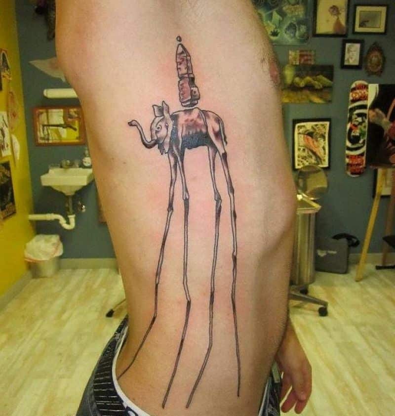 Guy Elephant Tattoo On Side Rib