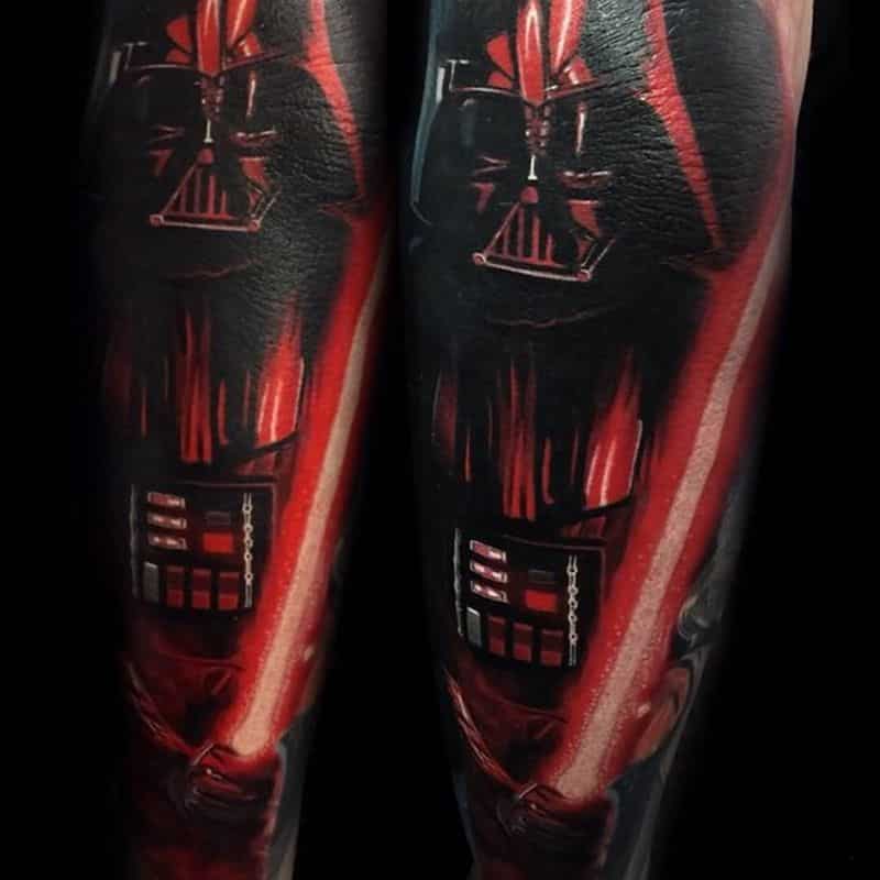 Red And Black Ink Darth Vader Tattoo