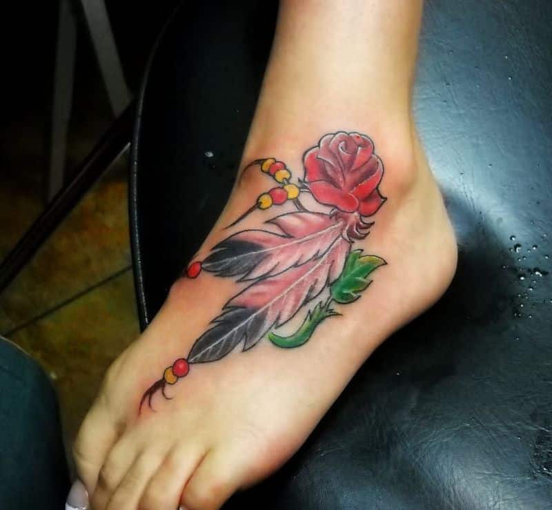 Rose With Feather Tattoo