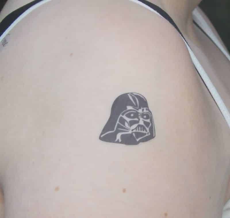Small Darth Vader Helmet Tattoo On Shoulder