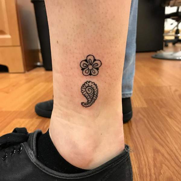 Semicolon Flower Tattoo on Ankle
