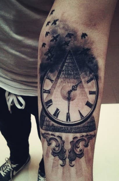 Pyramid With Clock Tattoo