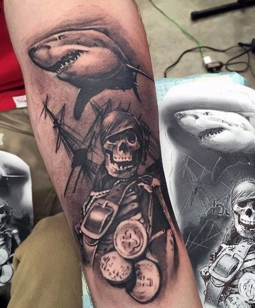 Shark With Skeleton Tattoo